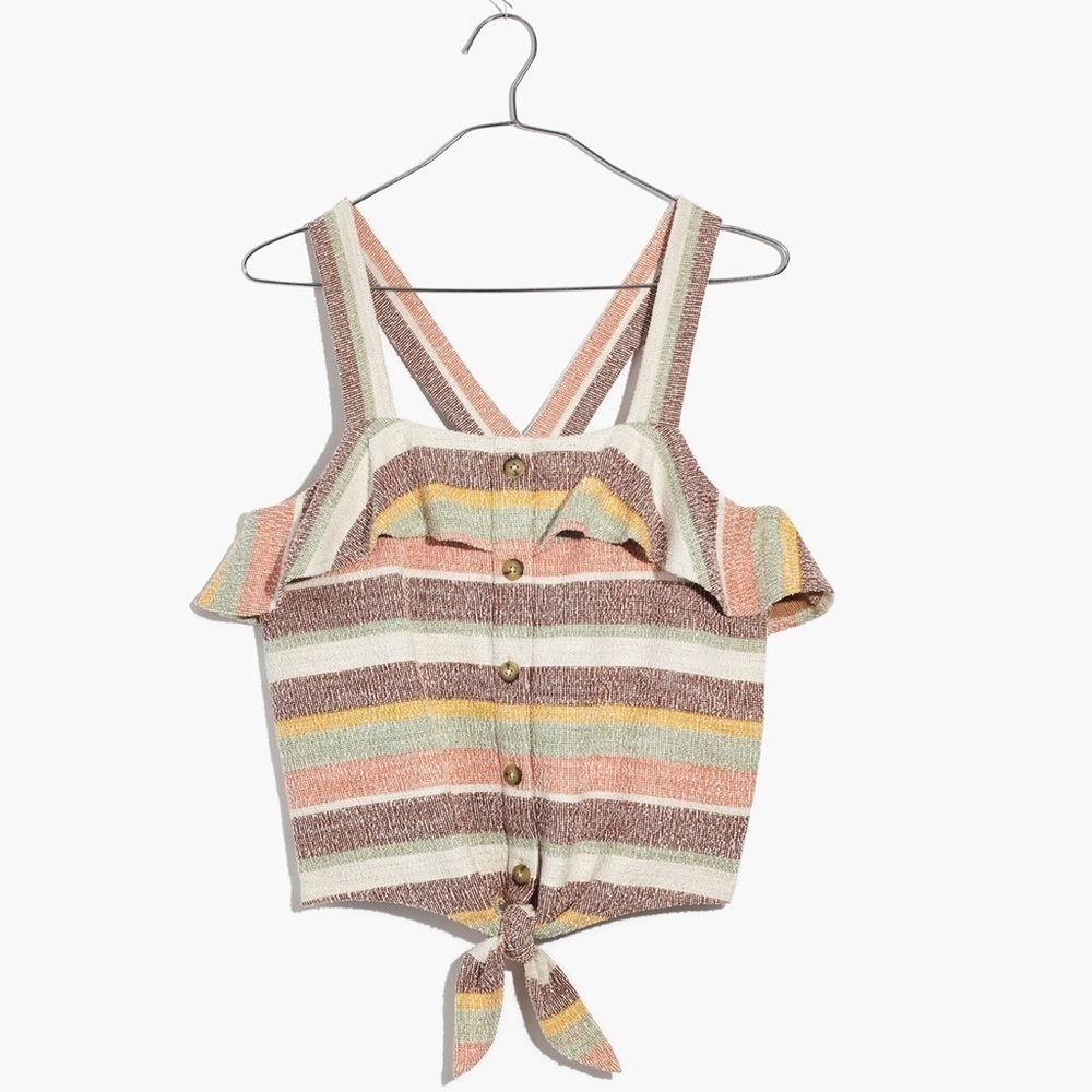 MADEWELL Texture & Thread Ruffle Tie-Front Tank in Stripe Medium NWT